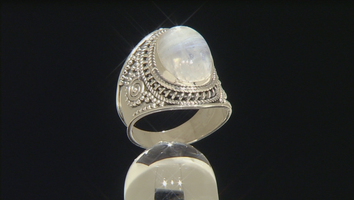 White Rainbow Moonstone Solitaire Sterling Silver Ring Video Thumbnail
