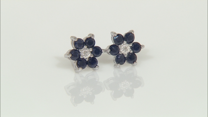 Blue Sapphire Rhodium Over Sterling Silver Stud Earrings 1.84ctw Video Thumbnail
