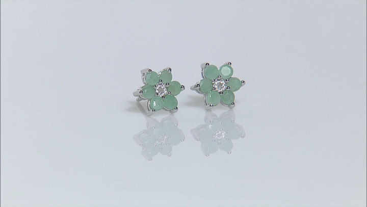 Green Emerald Rhodium Over Sterling Silver Stud Earrings 1.36ctw Video Thumbnail
