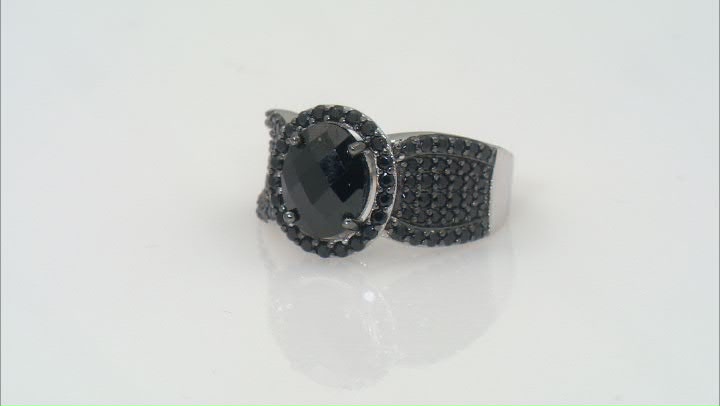 Black Spinel Rhodium Over Sterling Silver Ring 4.25ctw Video Thumbnail