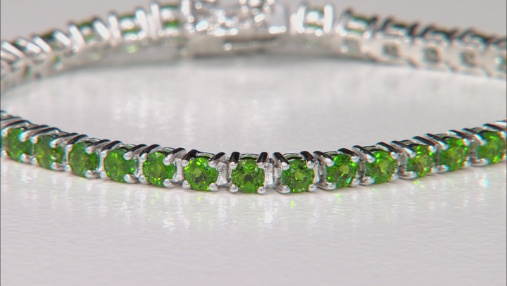 Green Chrome Diopside Rhodium Over Sterling Silver Tennis Bracelet 7.72ctw Video Thumbnail