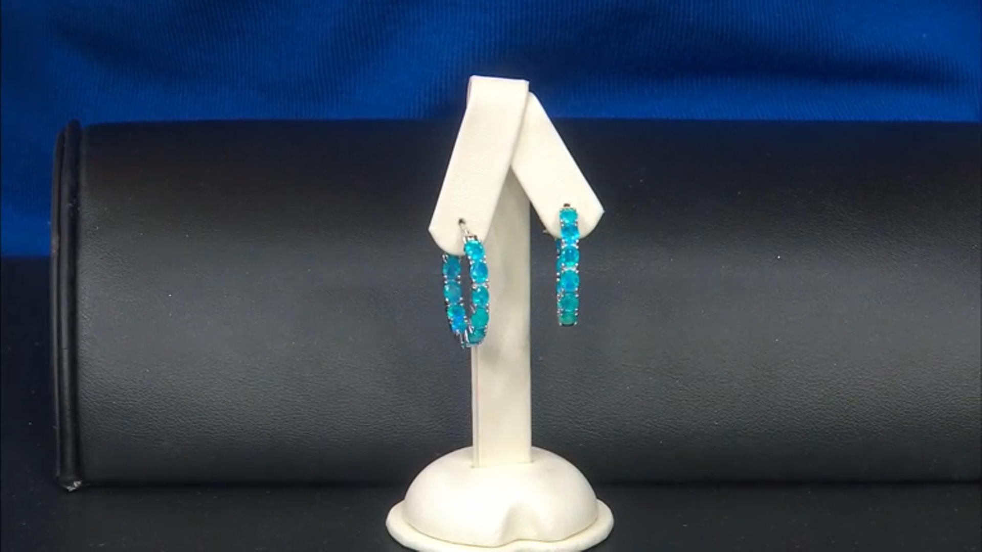 Paraiba Blue Color Opal Rhodium Over Sterling Silver Hoop Earrings 4.50ctw Video Thumbnail