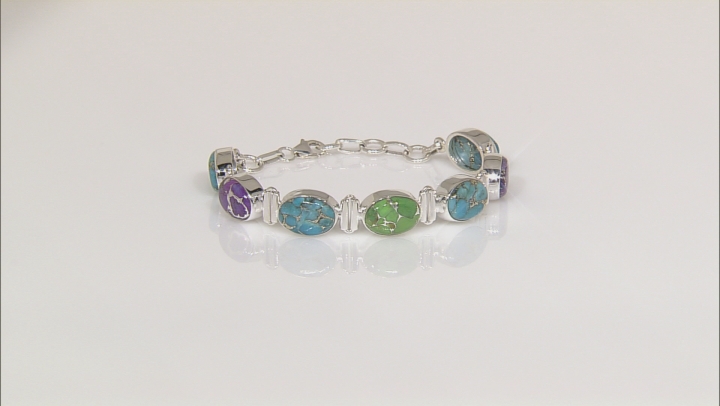 Blue, Green And Purple Turquoise Sterling Silver Bracelet Video Thumbnail