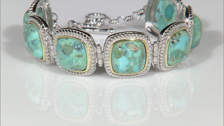 Blue Turquoise Sterling Silver And 14k Yellow Gold Over Silver Two-Tone Bracelet Video Thumbnail