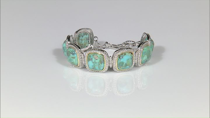 Blue Composite Turquoise Sterling Silver And 14k Yellow Gold Over Silver Two-Tone Bracelet Video Thumbnail