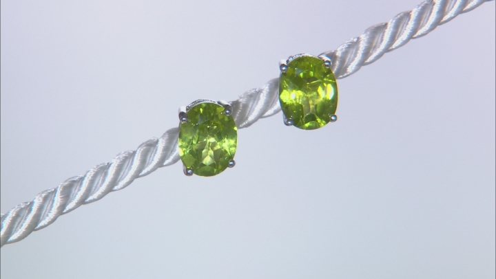 Green Peridot Rhodium Over Sterling Silver Earrings 4.00ctw Video Thumbnail