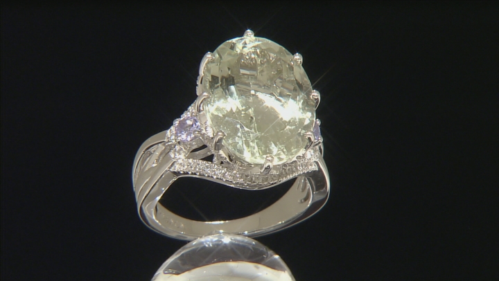 Green Prasiolite Rhodium Over Sterling Silver Ring 8.53ctw Video Thumbnail