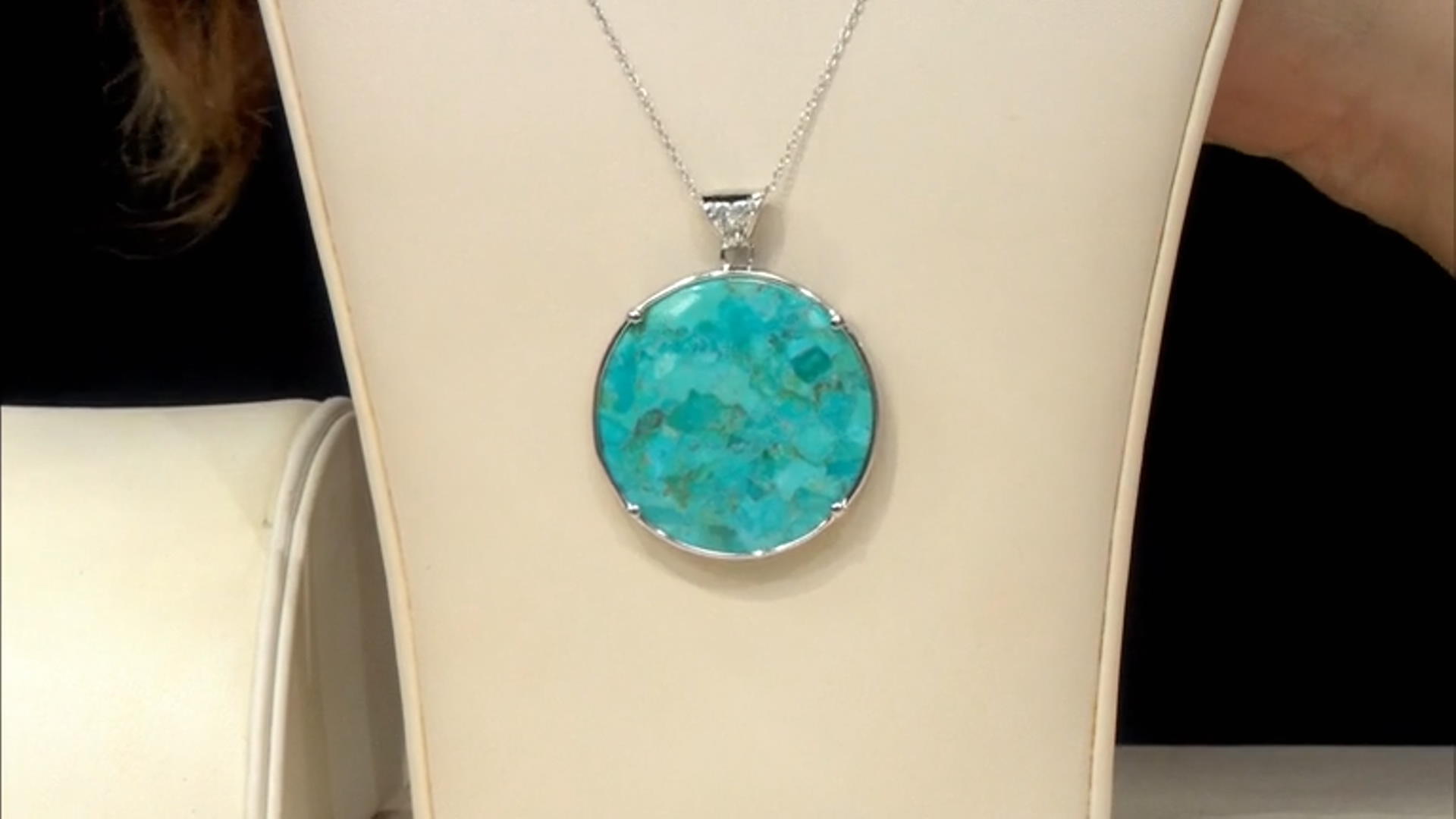 Blue Turquoise Rhodium Over Sterling Silver Pendant with Chain .81ctw Video Thumbnail