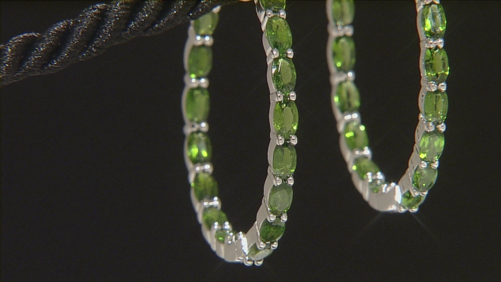 Green Chrome Diopside Rhodium Over Silver Hoop Earrings 8.20ctw Video Thumbnail
