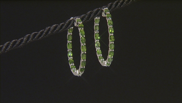 Green Chrome Diopside Rhodium Over Silver Hoop Earrings 8.20ctw Video Thumbnail