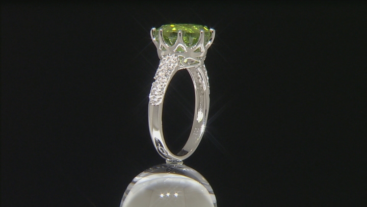 Green Peridot Rhodium Over Sterling Silver Ring 4.55ctw Video Thumbnail