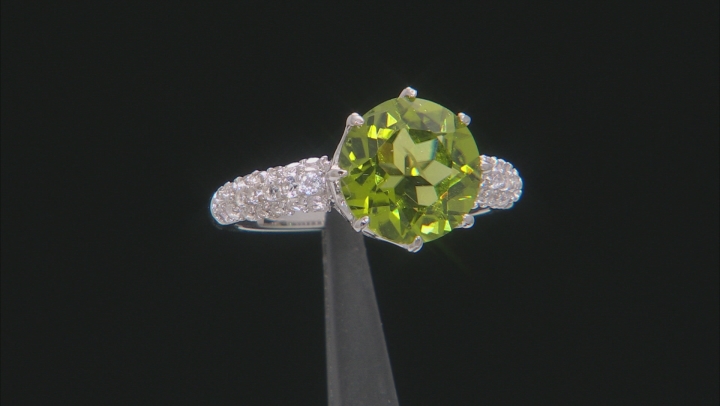 Green Peridot Rhodium Over Sterling Silver Ring 4.55ctw Video Thumbnail