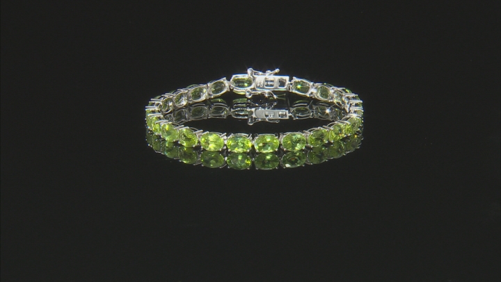 Green Peridot Rhodium Over Sterling Silver Tennis Bracelet 17.25ctw Video Thumbnail