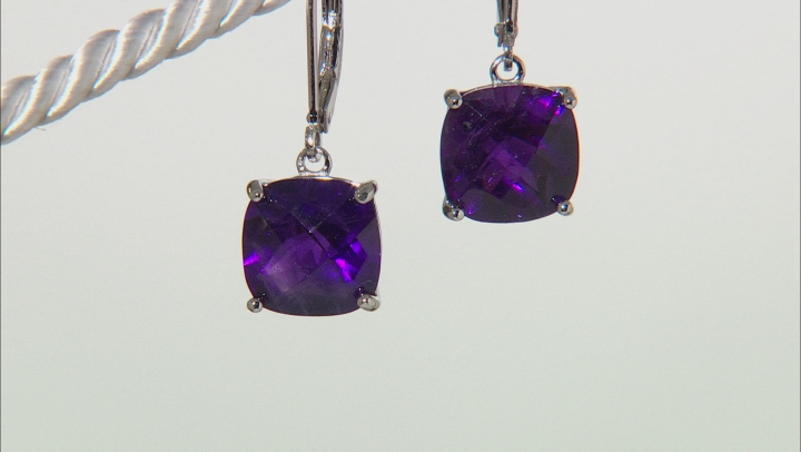 Purple African Amethyst Rhodium Over Sterling Silver Earrings 6.50ctw