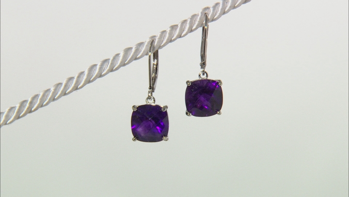 Purple African Amethyst Rhodium Over Sterling Silver Earrings 6.50ctw Video Thumbnail
