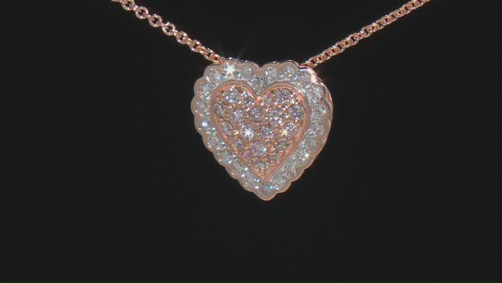 Pink And White Diamond 14k Rose Gold Heart Cluster Pendant With 18" Cable Chain 0.35ctw Video Thumbnail