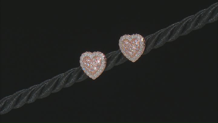 Pink And White Diamond 14k Rose Gold Heart Cluster Stud Earrings 0.35ctw Video Thumbnail