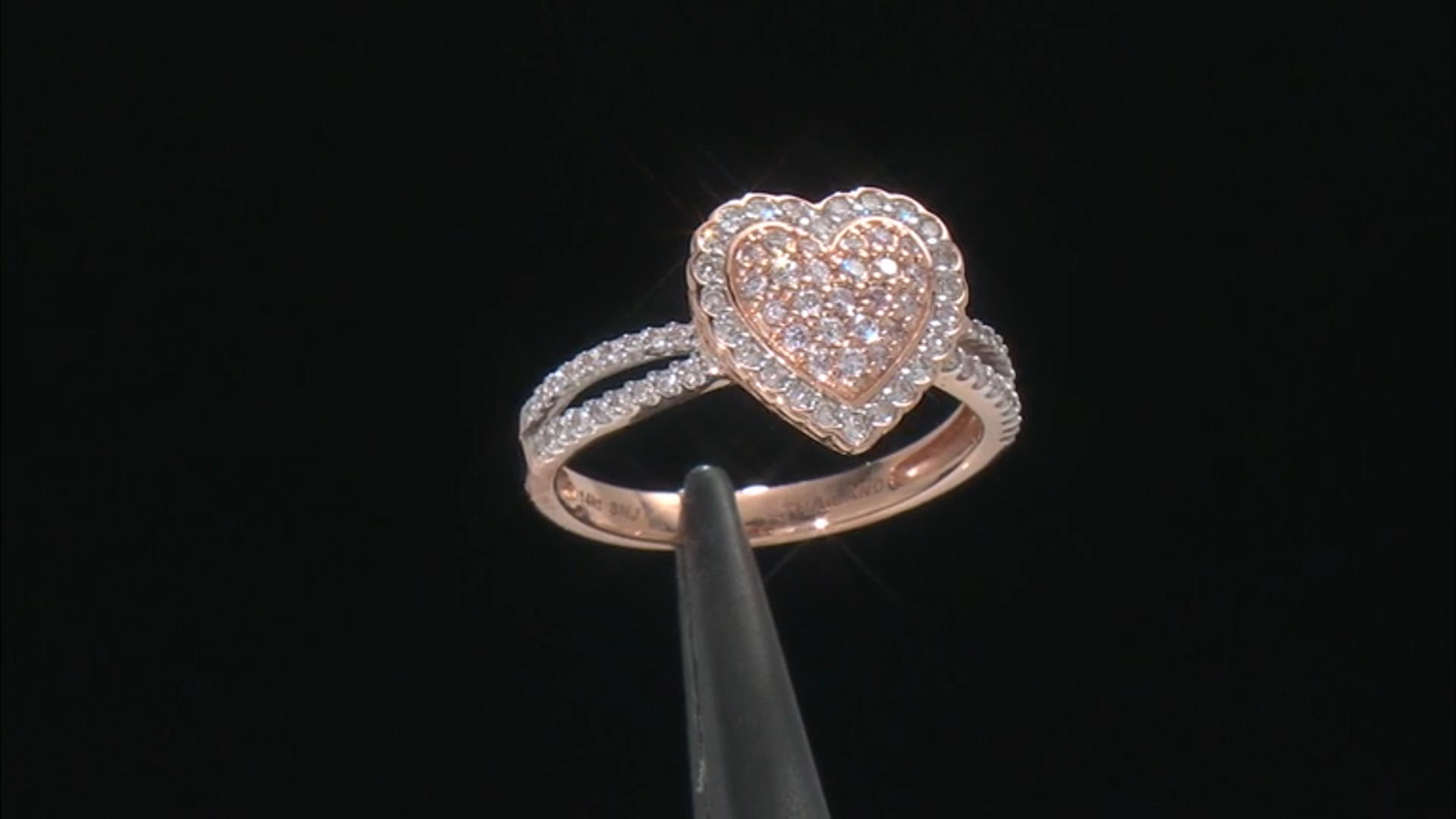 Pink And White Diamond 14k Rose Gold Heart Cluster Ring 0.40ctw Video Thumbnail