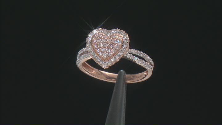 Pink And White Diamond 14k Rose Gold Heart Cluster Ring 0.40ctw Video Thumbnail