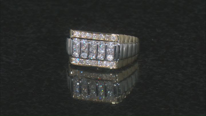 White Diamond 10k Two-Tone Gold Mens Ribbed Ring 1.00ctw Video Thumbnail