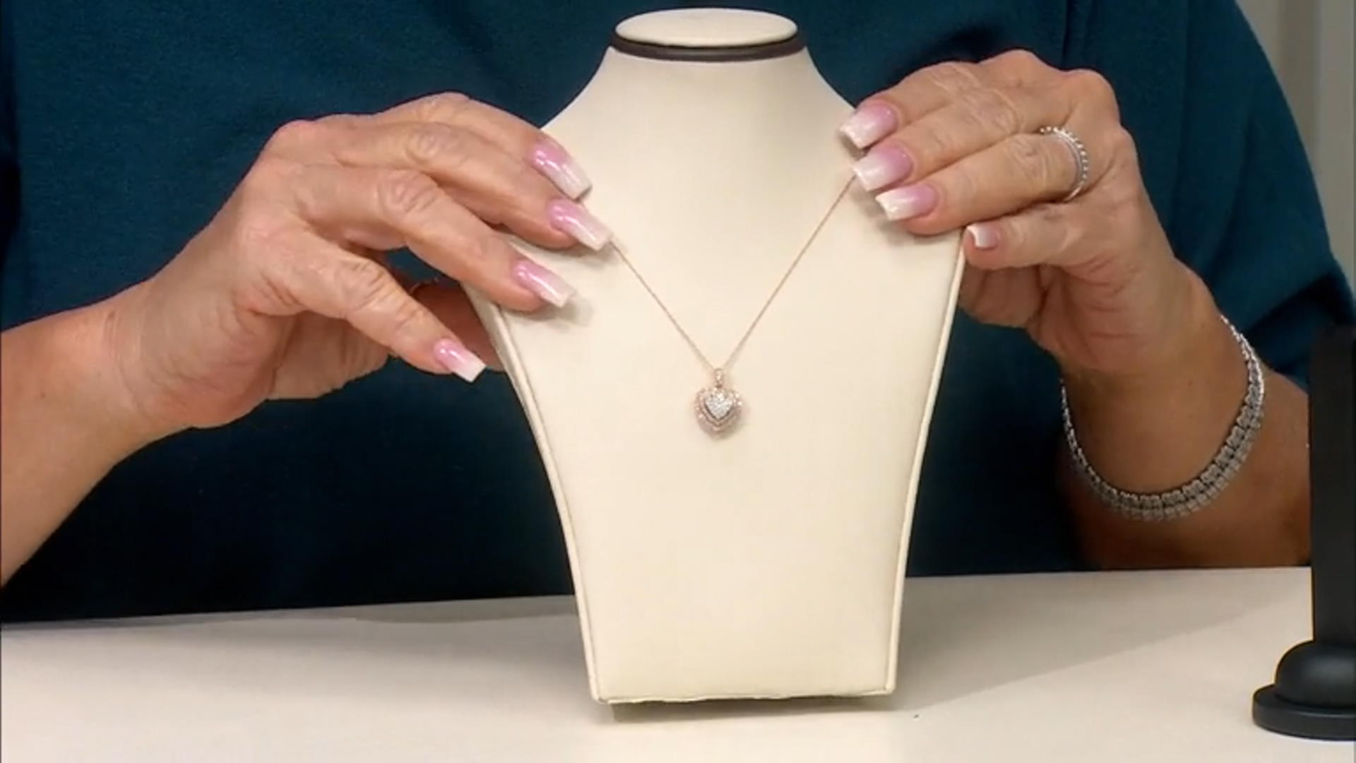 White Diamond 10k Rose Gold Heart Cluster Pendant With 18" Rope Chain 0.50ctw Video Thumbnail