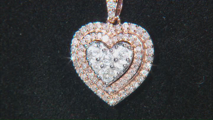 White Diamond 10k Rose Gold Heart Cluster Pendant With 18" Rope Chain 0.50ctw Video Thumbnail