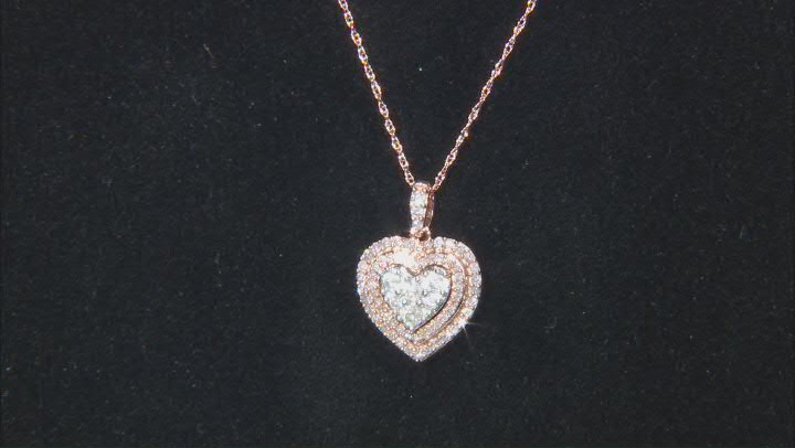 White Diamond 10k Rose Gold Heart Cluster Pendant With 18" Rope Chain 0.50ctw Video Thumbnail