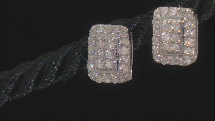 White Diamond Platinum Over Sterling Silver Cluster Earrings 0.60ctw Video Thumbnail