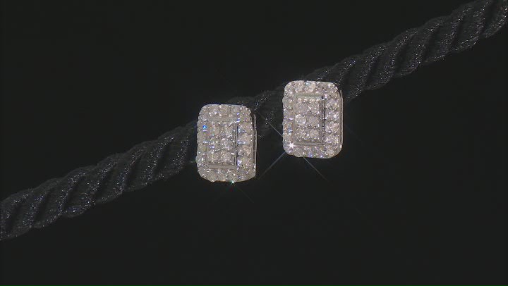 White Diamond Platinum Over Sterling Silver Cluster Earrings 0.60ctw Video Thumbnail
