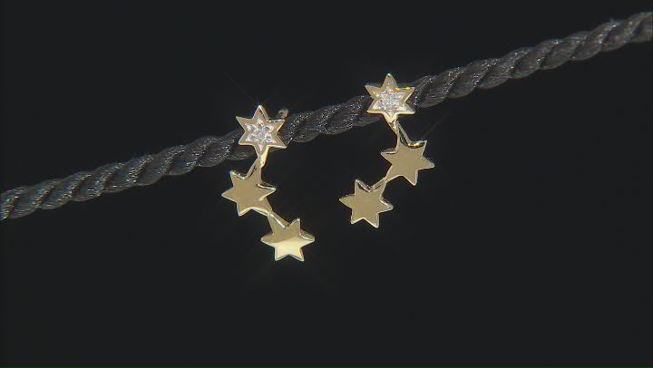 White Diamond Accent 14k Yellow Gold Star Climber Earrings Video Thumbnail