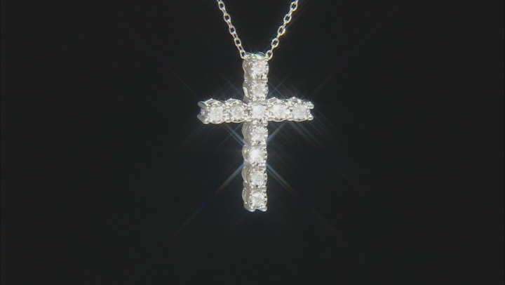White Diamond Rhodium Over Sterling Silver Cross Pendant With Chain 0.25ctw