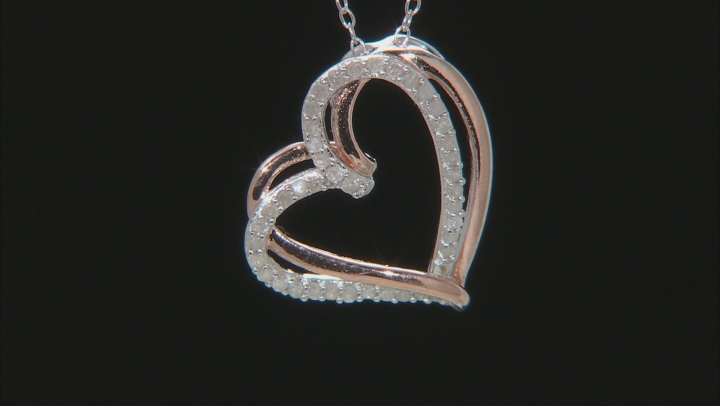White Diamond Rhodium And 14K Rose Gold Over Sterling Silver Heart Pendant With Chain 0.25ctw