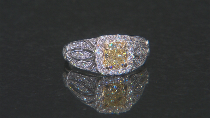 Natural Yellow And White Diamond 14K White Gold Ring 1.44ctw Video Thumbnail