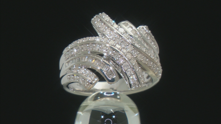 White Diamond Rhodium Over Sterling Silver Bypass Ring 1.00ctw Video Thumbnail