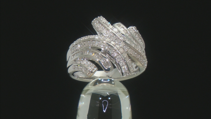 White Diamond Rhodium Over Sterling Silver Bypass Ring 1.00ctw Video Thumbnail
