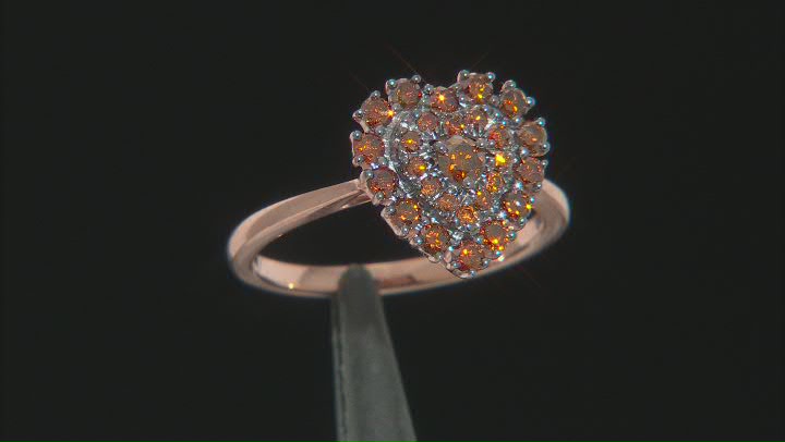 Red Diamond 14K Rose Gold Over Sterling Silver Heart Cluster Ring 0.65ctw Video Thumbnail
