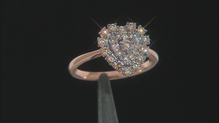 Champagne Diamond 14K Rose Gold Over Sterling Silver Heart Cluster Ring 0.65ctw Video Thumbnail