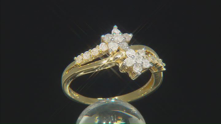 White Diamond 18K Yellow Gold Over Sterling Silver Cluster Bypass Ring 0.50ctw