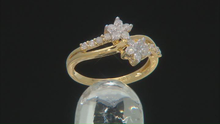 White Diamond 18K Yellow Gold Over Sterling Silver Cluster Bypass Ring 0.50ctw