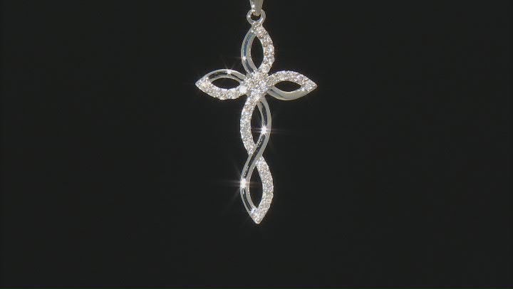 White Diamond 10K White Gold Cross Pendant With Chain 0.35ctw Video Thumbnail