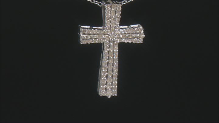 White Diamond Rhodium Over Sterling Silver Cross Pendant With Chain 0.50ctw Video Thumbnail