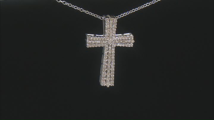 White Diamond Rhodium Over Sterling Silver Cross Pendant With Chain 0.50ctw Video Thumbnail
