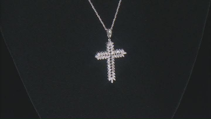 White Diamond Rhodium Over Sterling Silver Cross Pendant With Chain 0.75ctw