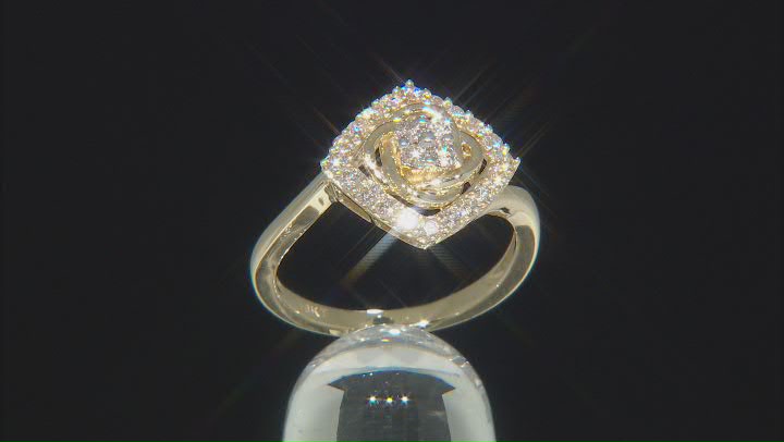 White Diamond 10K Yellow Gold Cluster Ring 0.45ctw Video Thumbnail
