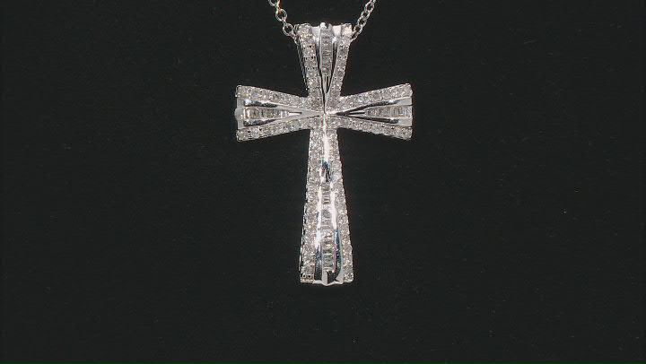 White Diamond Rhodium Over Sterling Silver Cross Pendant With Chain 0.50ctw Video Thumbnail