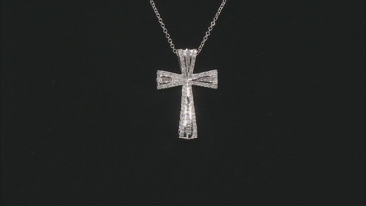 White Diamond Rhodium Over Sterling Silver Cross Pendant With Chain 0.50ctw Video Thumbnail