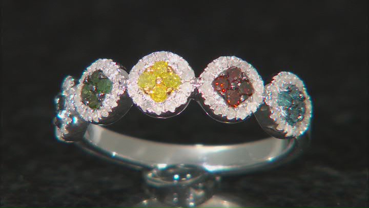Multi-Color Diamond Rhodium Over Sterling Silver Band Ring 0.60ctw Video Thumbnail