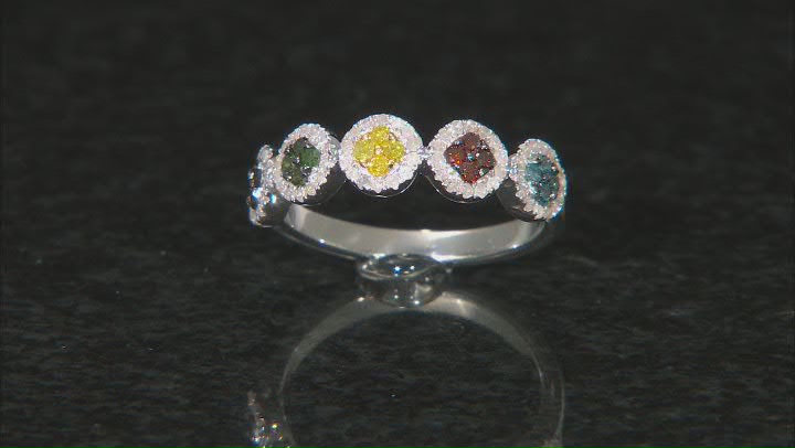 Multi-Color Diamond Rhodium Over Sterling Silver Band Ring 0.60ctw Video Thumbnail