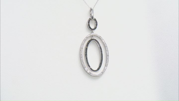 Black And White Diamond Rhodium Over Sterling Silver Dangle Pendant With Chain 0.20ctw Video Thumbnail