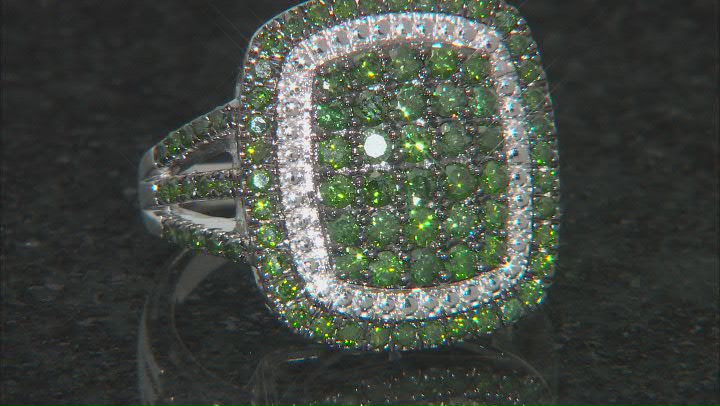Green Diamond Rhodium Over Sterling Silver Cluster Ring 1.75ctw Video Thumbnail
